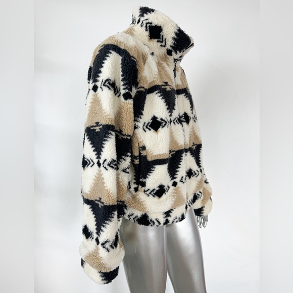 O'Neill crop Sherpa Jacket aztec funnel neck L Cala Long Sleeve - Picture 4 of 14